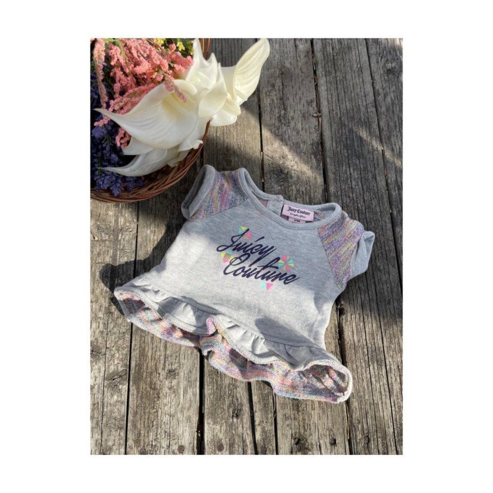 Juicy Couture Retro Knit T-Shirt Ruffle Hem Rainbow Sz 3/6 Months